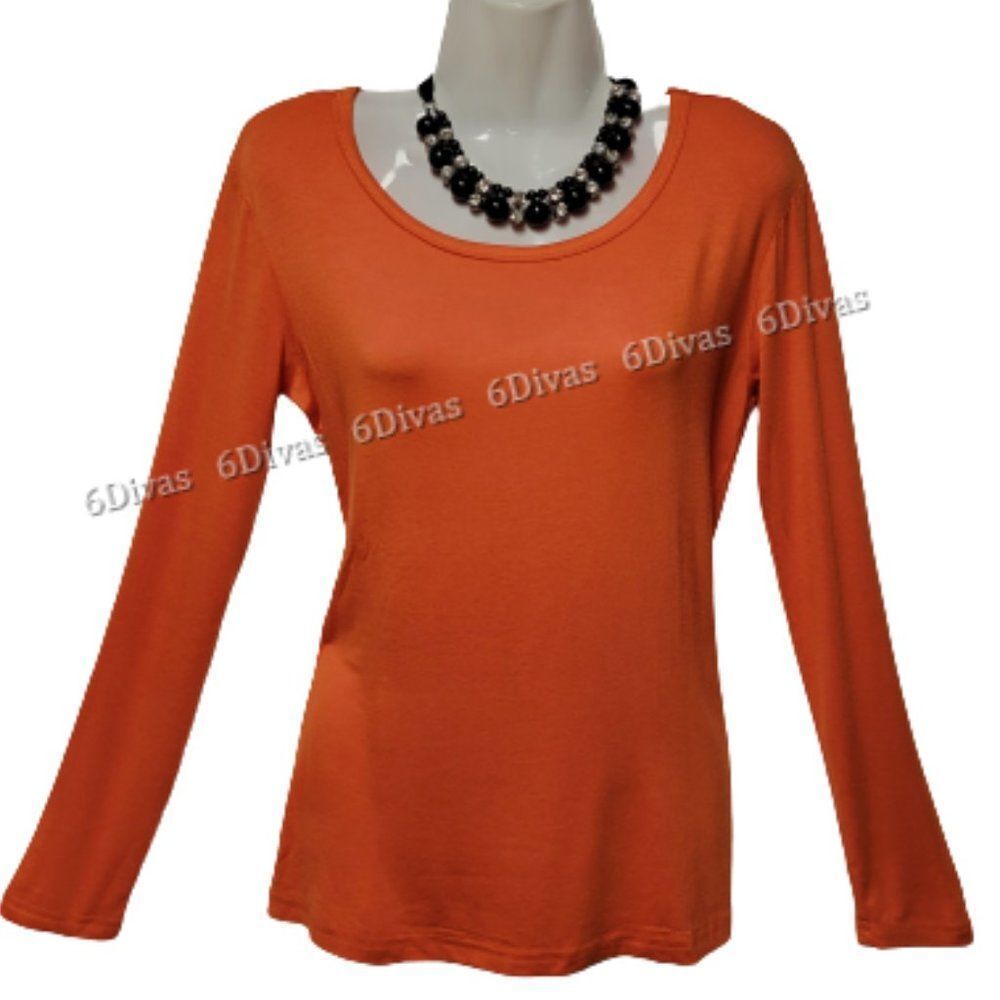 Womens Orange Top Basic Blouse Yoga Top Long-Sleeve T-Shirt Casual Summer Tees